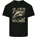 Life is Better With Sharks Mens Cotton T-Shirt Tee Top Black