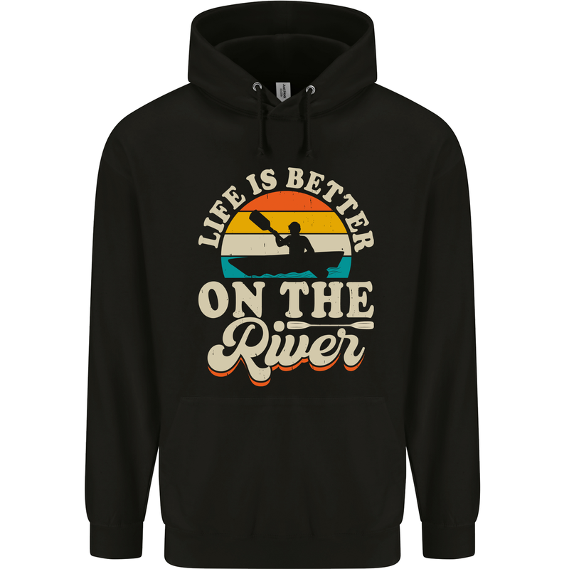 Life is Better on the River Kayak Kayaking Canoe Mens 80% Cotton Hoodie Black