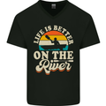 Life is Better on the River Kayak Kayaking Canoe Mens V-Neck Cotton T-Shirt Black