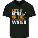 Life is Better on the Water Funny Fishing Mens V-Neck Cotton T-Shirt Black