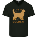 Life is Golden Retriever Dog Mens V-Neck Cotton T-Shirt Black
