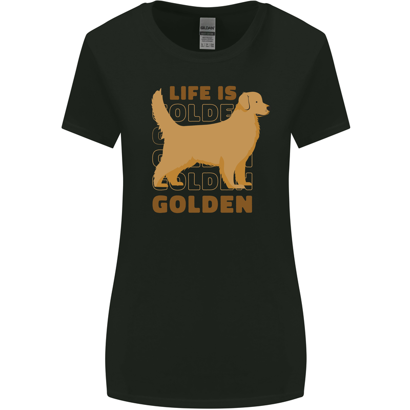 Life is Golden Retriever Dog Womens Wider Cut T-Shirt Black