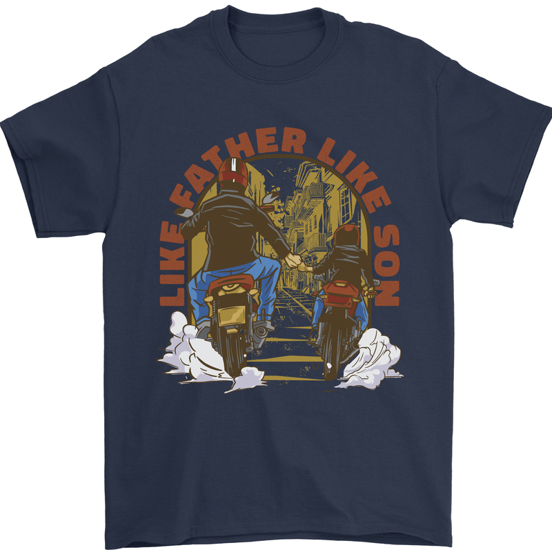 Like Father Son Biker Motorcycle Motorbike Mens T-Shirt 100% Cotton Navy Blue