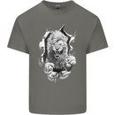 Lion Ripping Through the Fabric Mens Cotton T-Shirt Tee Top Charcoal