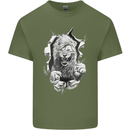 Lion Ripping Through the Fabric Mens Cotton T-Shirt Tee Top Military Green