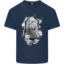 Lion Ripping Through the Fabric Mens Cotton T-Shirt Tee Top Navy Blue