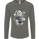 Lion Ripping Through the Fabric Mens Long Sleeve T-Shirt Charcoal