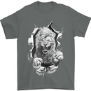 Lion Ripping Through the Fabric Mens T-Shirt 100% Cotton Charcoal