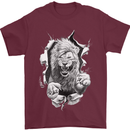 Lion Ripping Through the Fabric Mens T-Shirt 100% Cotton Maroon
