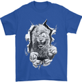 Lion Ripping Through the Fabric Mens T-Shirt 100% Cotton Royal Blue