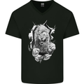 Lion Ripping Through the Fabric Mens V-Neck Cotton T-Shirt Black