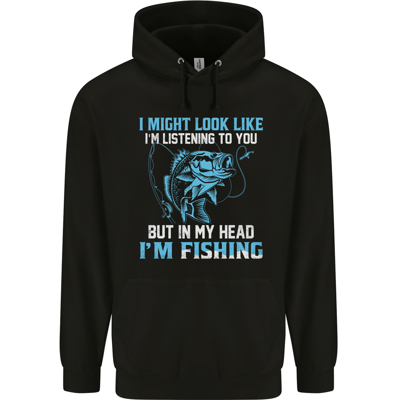 Listening to You Funny Fishing Fisherman Mens 80% Cotton Hoodie Black