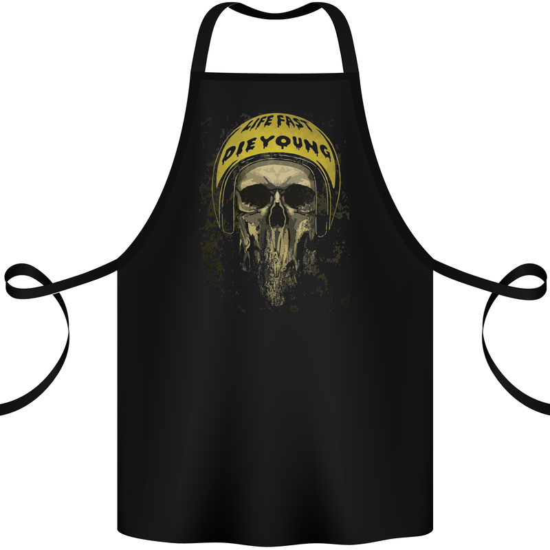 Live Fast Die Young Biker Skull Motorcycle Cotton Apron 100% Organic Black