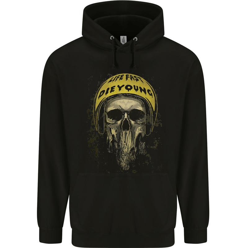 Live Fast Die Young Biker Skull Motorcycle Mens 80% Cotton Hoodie Black