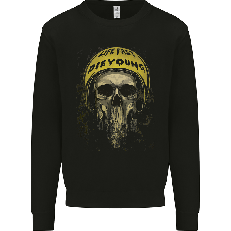 Live Fast Die Young Biker Skull Motorcycle Mens Sweatshirt Jumper Black