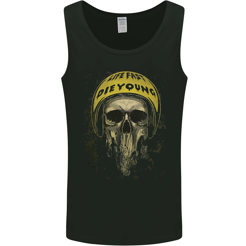 Live Fast Die Young Biker Skull Motorcycle Mens Vest Tank Top Black