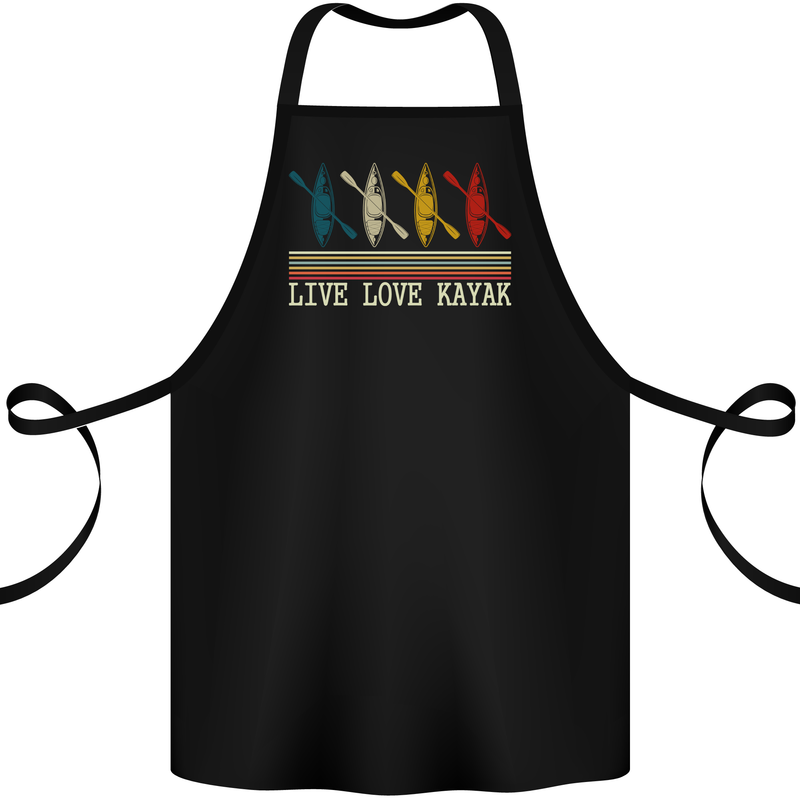 Live Love Kayak Retro Kayaking Design Cotton Apron 100% Organic Black