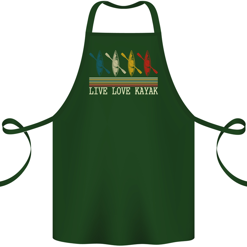 Live Love Kayak Retro Kayaking Design Cotton Apron 100% Organic Forest Green