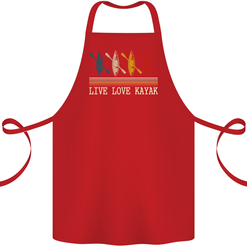 Live Love Kayak Retro Kayaking Design Cotton Apron 100% Organic Red