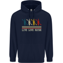 Live Love Kayak Retro Kayaking Design Mens 80% Cotton Hoodie Navy Blue