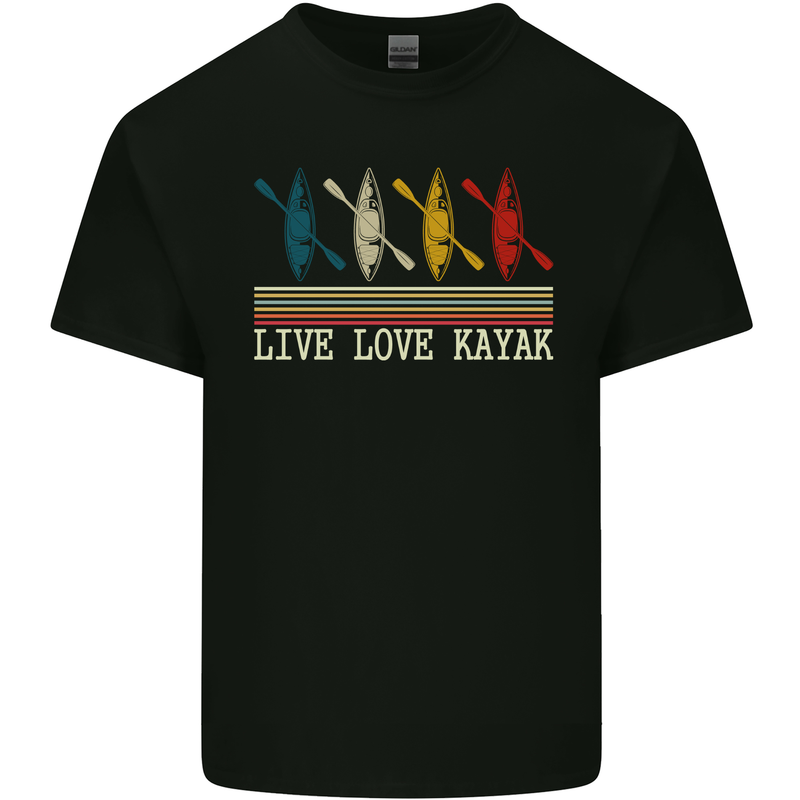Live Love Kayak Retro Kayaking Design Mens Cotton T-Shirt Tee Top Black