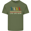 Live Love Kayak Retro Kayaking Design Mens Cotton T-Shirt Tee Top Military Green