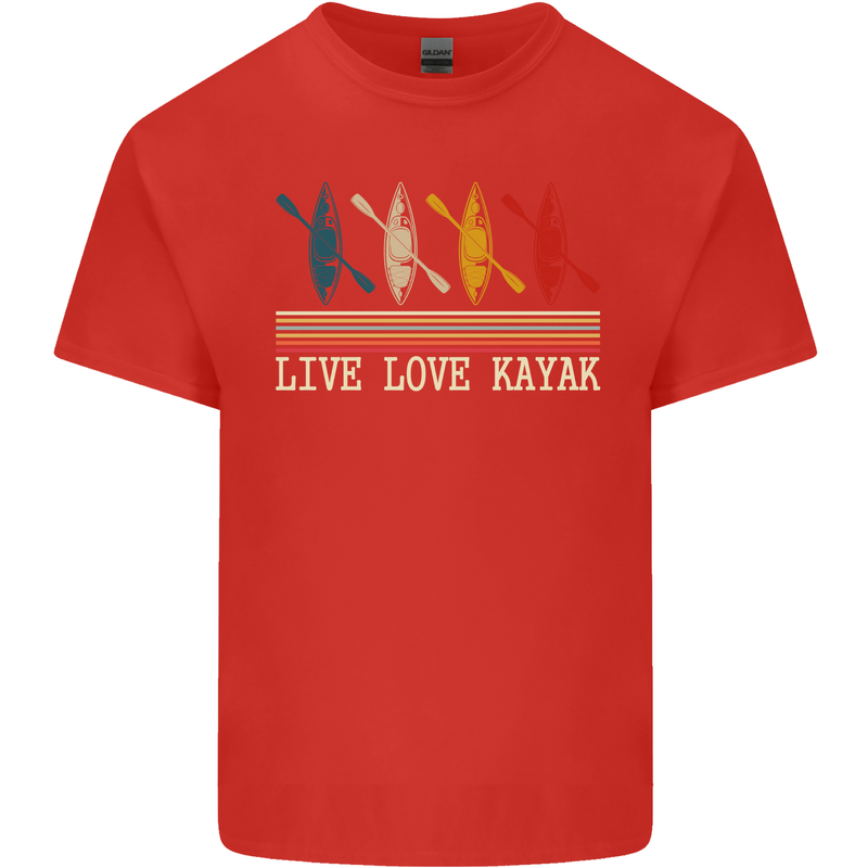 Live Love Kayak Retro Kayaking Design Mens Cotton T-Shirt Tee Top Red