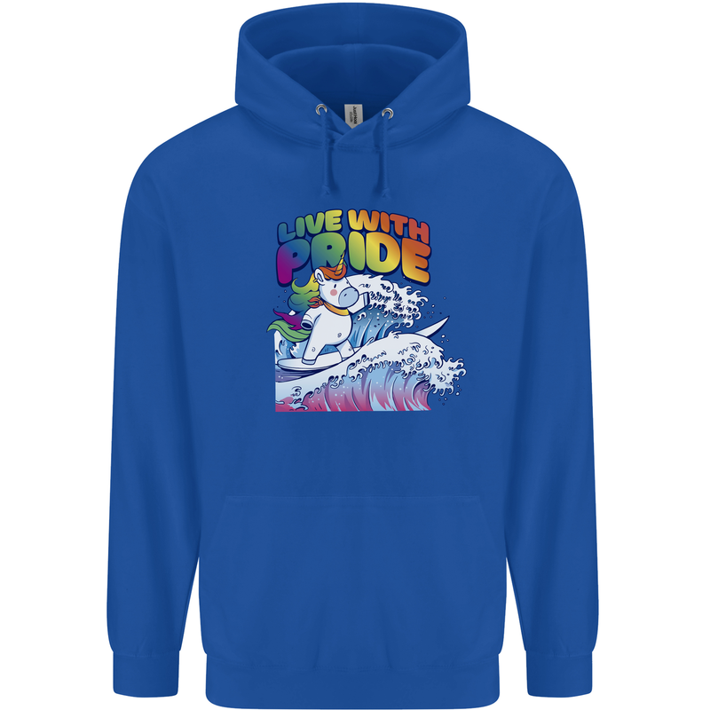 Live With Pride Unicorn Gay Pride Awareness LGBT Childrens Kids Hoodie Royal Blue