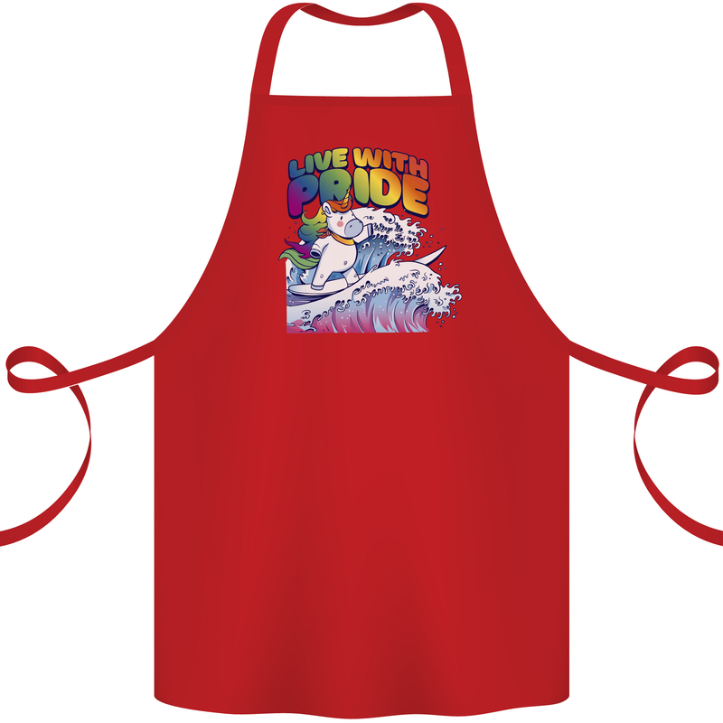 Live With Pride Unicorn Gay Pride Awareness LGBT Cotton Apron 100% Organic Red