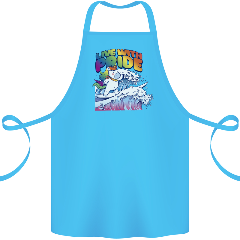 Live With Pride Unicorn Gay Pride Awareness LGBT Cotton Apron 100% Organic Turquoise