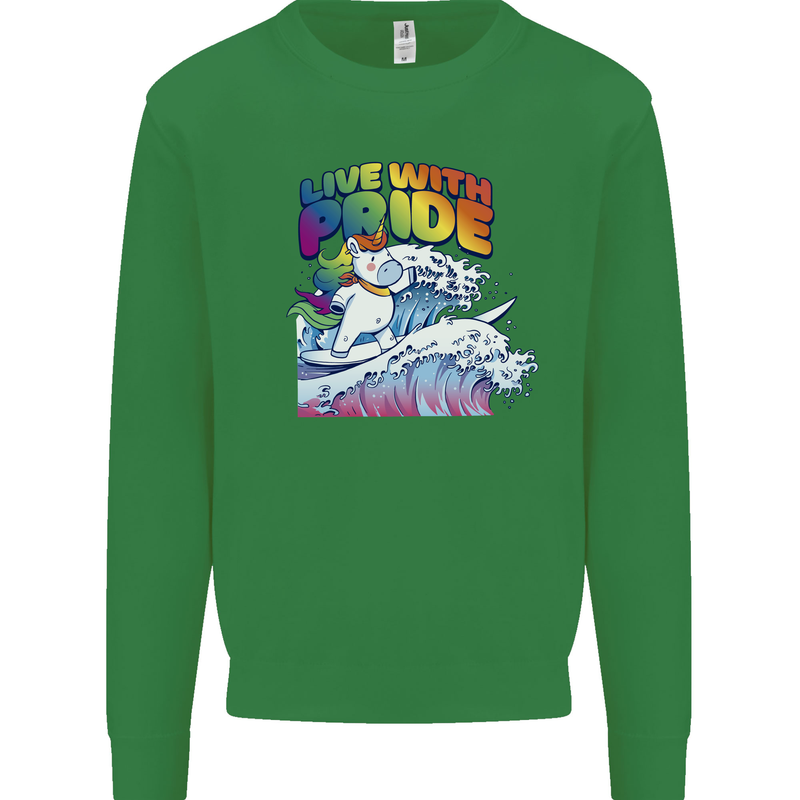 Live With Pride Unicorn Gay Pride Awareness LGBT Kids Sweatshirt Jumper Irish Green