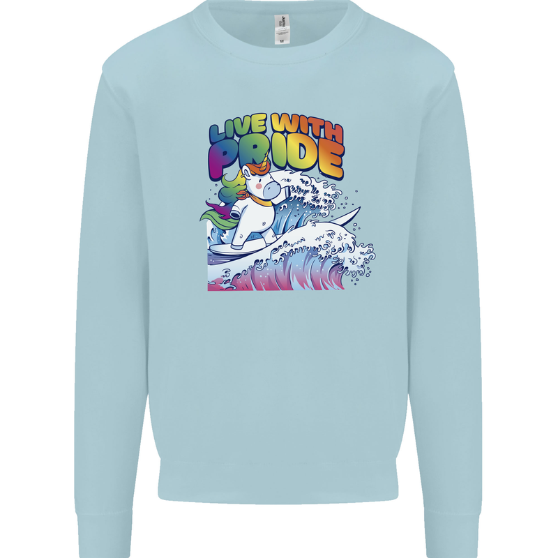 Live With Pride Unicorn Gay Pride Awareness LGBT Kids Sweatshirt Jumper Light Blue