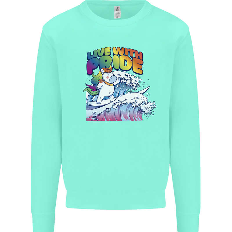 Live With Pride Unicorn Gay Pride Awareness LGBT Kids Sweatshirt Jumper Peppermint