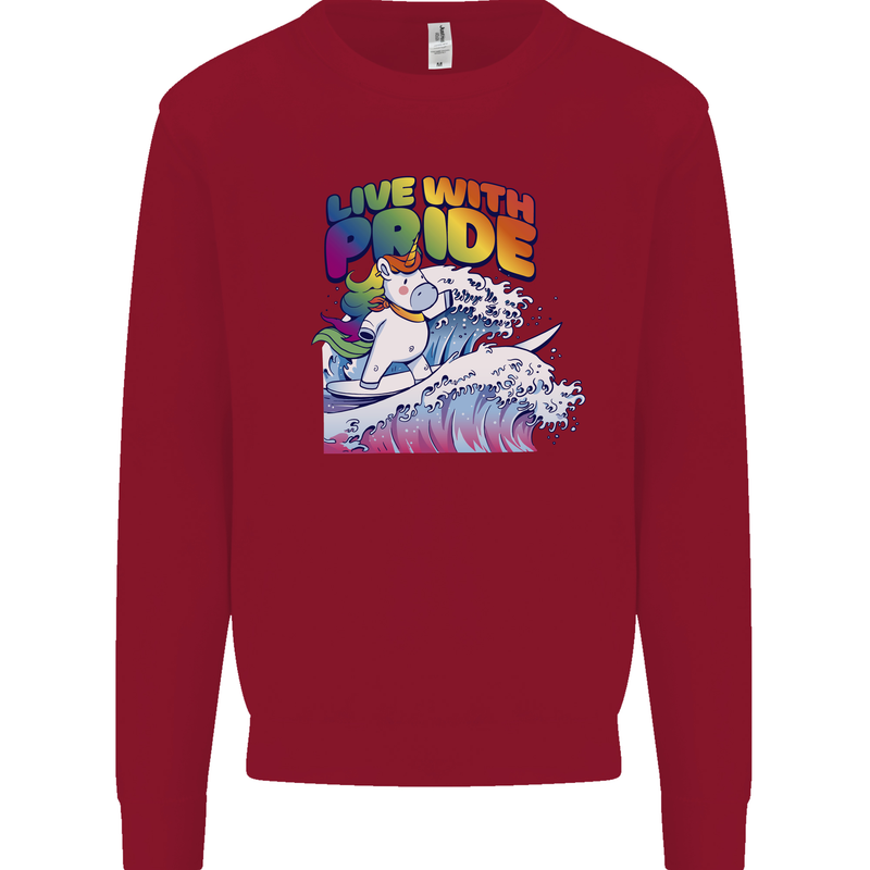 Live With Pride Unicorn Gay Pride Awareness LGBT Kids Sweatshirt Jumper Red