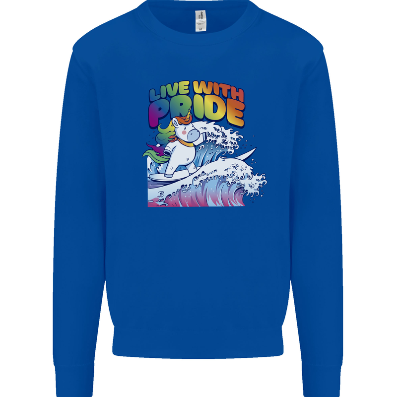 Live With Pride Unicorn Gay Pride Awareness LGBT Kids Sweatshirt Jumper Royal Blue