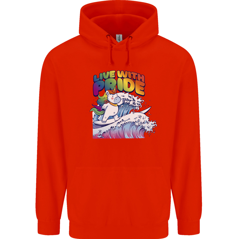 Live With Pride Unicorn Gay Pride Awareness LGBT Mens 80% Cotton Hoodie Bright Red