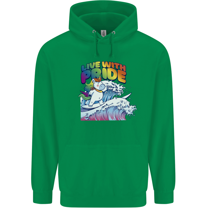 Live With Pride Unicorn Gay Pride Awareness LGBT Mens 80% Cotton Hoodie Irish Green