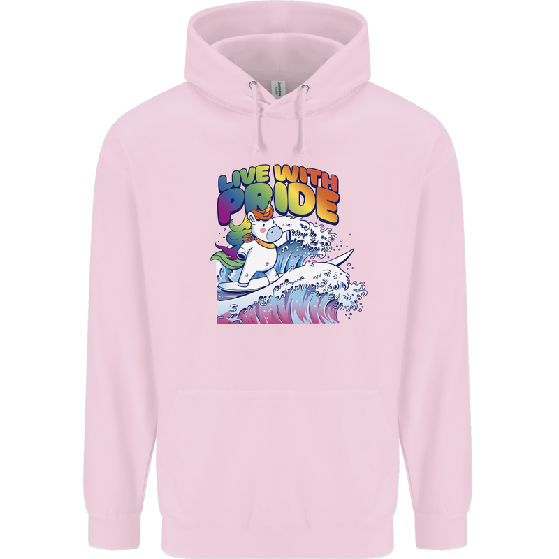 Live With Pride Unicorn Gay Pride Awareness LGBT Mens 80% Cotton Hoodie Light Pink