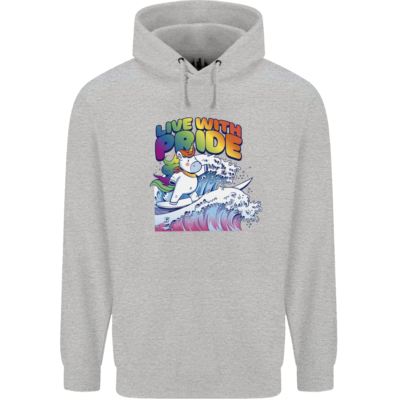 Live With Pride Unicorn Gay Pride Awareness LGBT Mens 80% Cotton Hoodie Sports Grey