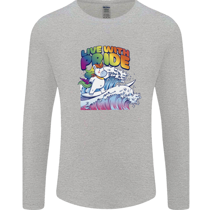 Live With Pride Unicorn Gay Pride Awareness LGBT Mens Long Sleeve T-Shirt Sports Grey