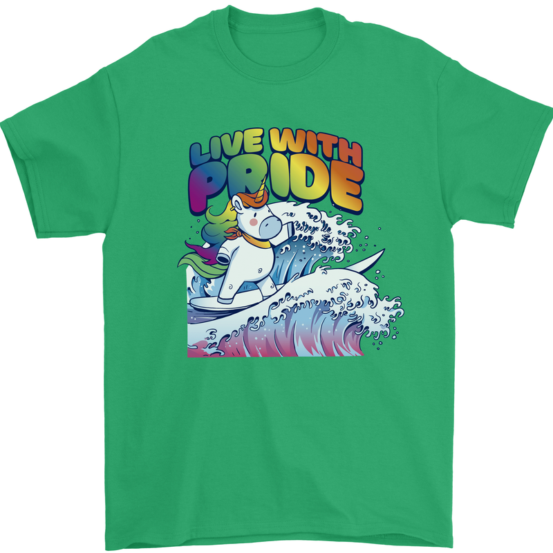 Live With Pride Unicorn Gay Pride Awareness LGBT Mens T-Shirt 100% Cotton Irish Green