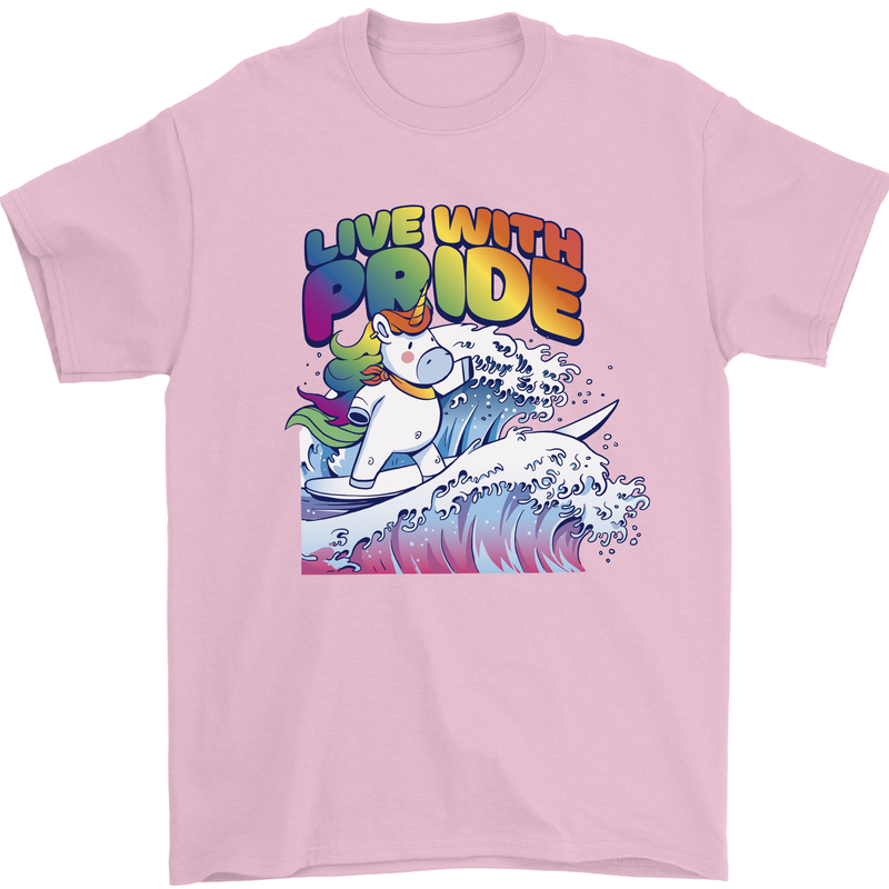 Live With Pride Unicorn Gay Pride Awareness LGBT Mens T-Shirt 100% Cotton Light Pink