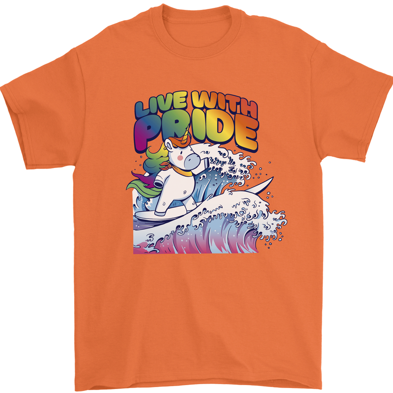 Live With Pride Unicorn Gay Pride Awareness LGBT Mens T-Shirt 100% Cotton Orange