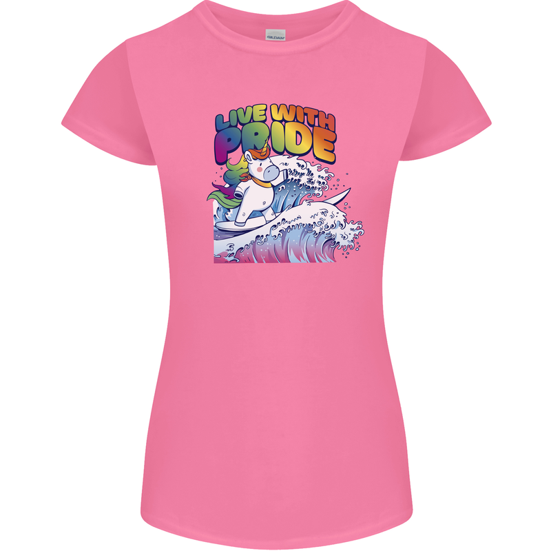 Live With Pride Unicorn Gay Pride Awareness LGBT Womens Petite Cut T-Shirt Azalea