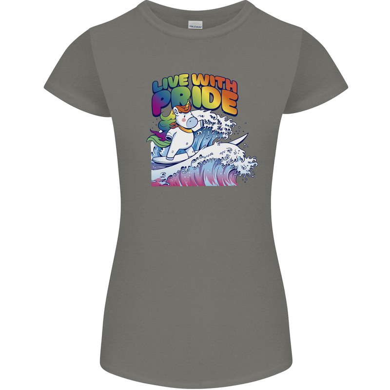 Live With Pride Unicorn Gay Pride Awareness LGBT Womens Petite Cut T-Shirt Charcoal