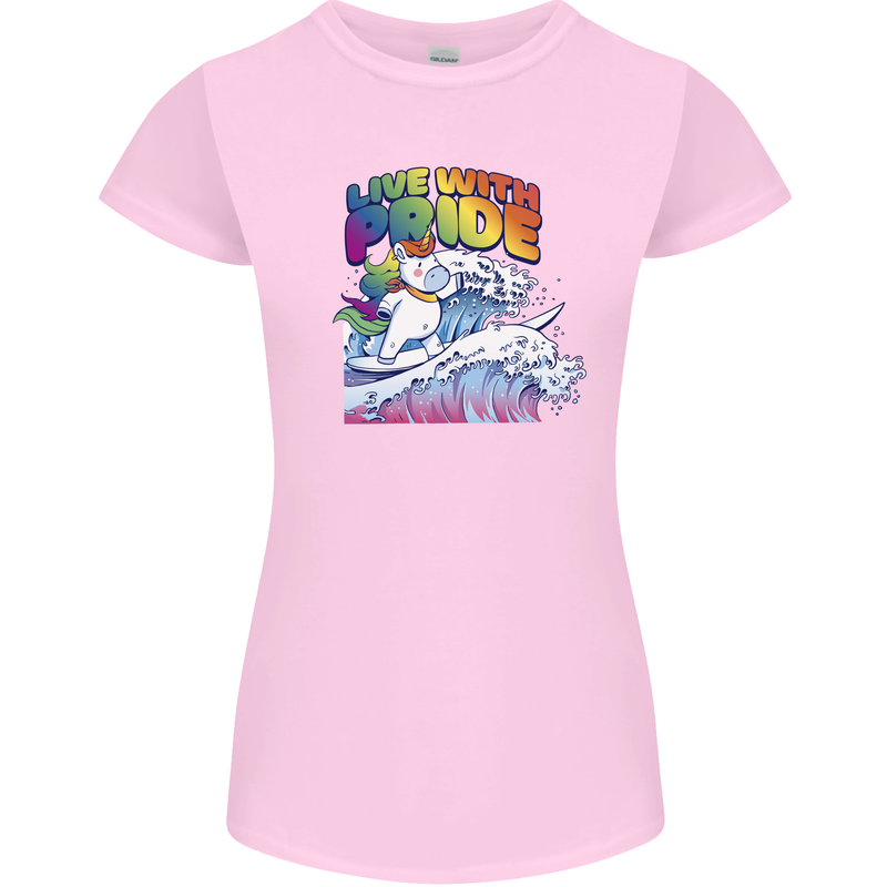 Live With Pride Unicorn Gay Pride Awareness LGBT Womens Petite Cut T-Shirt Light Pink