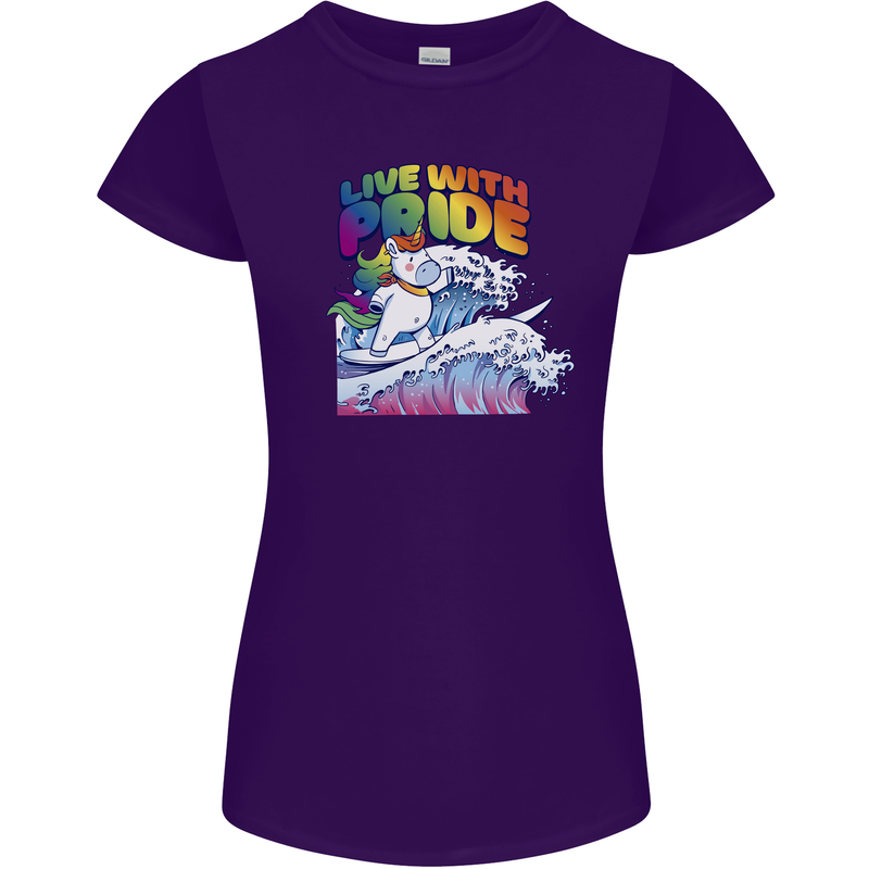 Live With Pride Unicorn Gay Pride Awareness LGBT Womens Petite Cut T-Shirt Purple