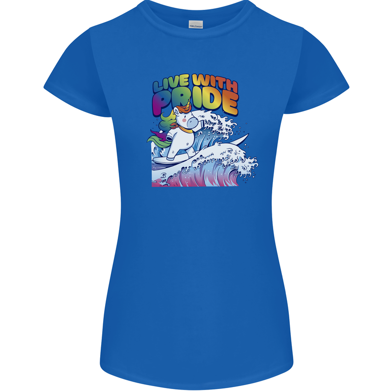 Live With Pride Unicorn Gay Pride Awareness LGBT Womens Petite Cut T-Shirt Royal Blue