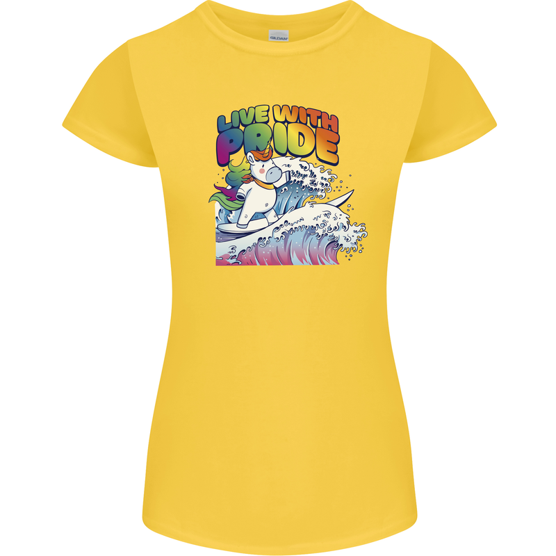 Live With Pride Unicorn Gay Pride Awareness LGBT Womens Petite Cut T-Shirt Yellow