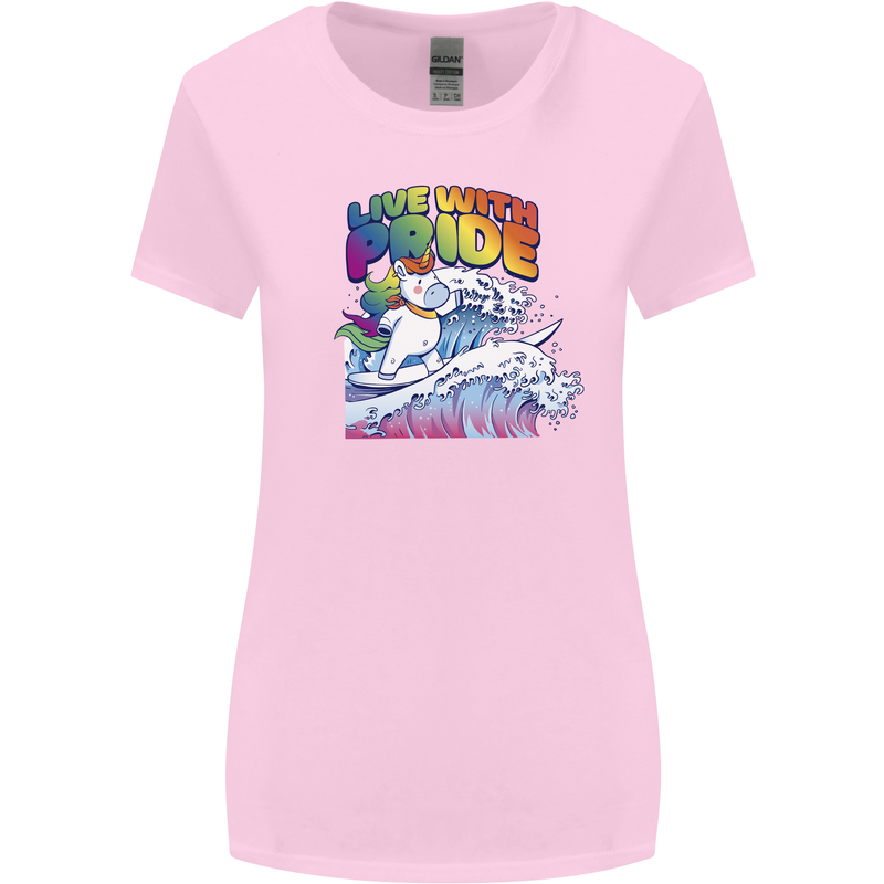 Live With Pride Unicorn Gay Pride Awareness LGBT Womens Wider Cut T-Shirt Light Pink